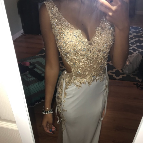 jovani white and gold dress